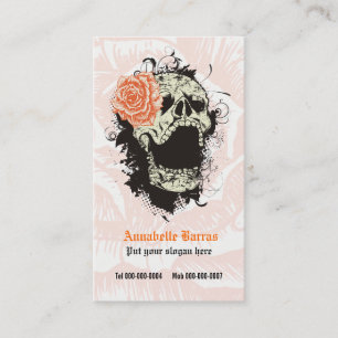 Tarjeta De Visita Elegante cráneo gótico grunge y rosa personalizado