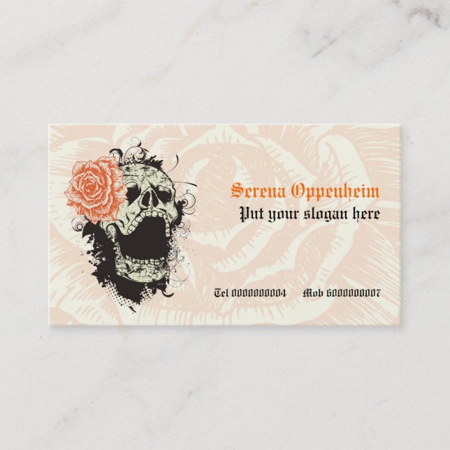 Tarjeta De Visita Elegante cráneo gótico grunge y rosa personalizado (Anverso)