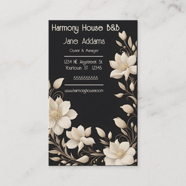 Tarjeta De Visita Elegante Cream Floral Wreath B&B (Anverso)