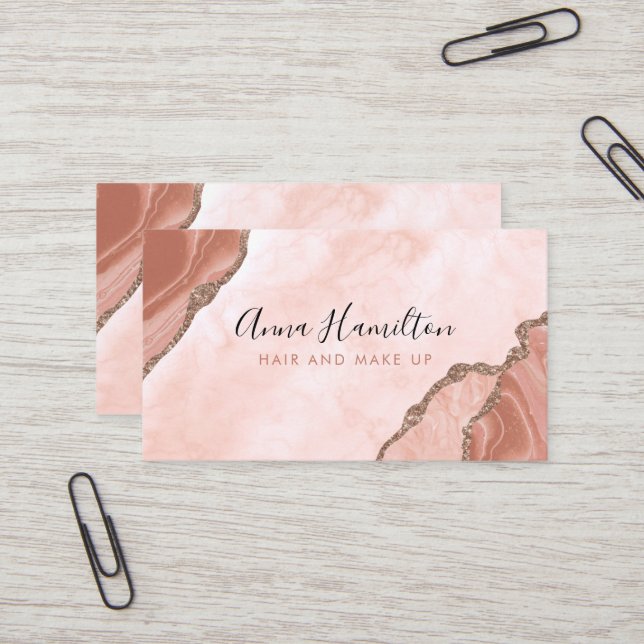 Tarjeta De Visita Elegante Cream Rubor Agate Rosado Geode Business (Anverso/Reverso In Situ)