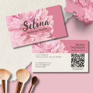 Tarjeta De Visita Elegante Cream Rubor Pink Floral Makeup Studio
