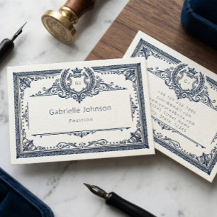 Tarjeta De Visita Elegante Cresta Vintage Monograma Iniciales Lujo