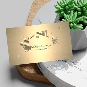 Tarjeta De Visita Elegante criada profesional limpieza casa oro 
