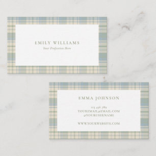 Tarjeta De Visita Elegante Cuadro Escocés Azul Verde Minimalista
