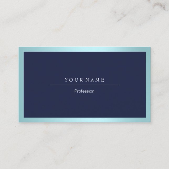 Tarjeta De Visita Elegante cuadro profesional Metálico Aqua Navy Blu (Anverso)