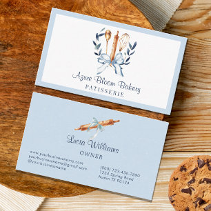 Tarjeta De Visita Elegante Cubiertos con Lazo Coquette Azul Panaderí