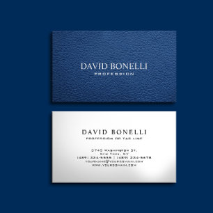 Tarjeta De Visita Elegante cuero azul masculino luce profesional