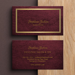 Tarjeta De Visita Elegante cuero borgoña marco dorado profesional