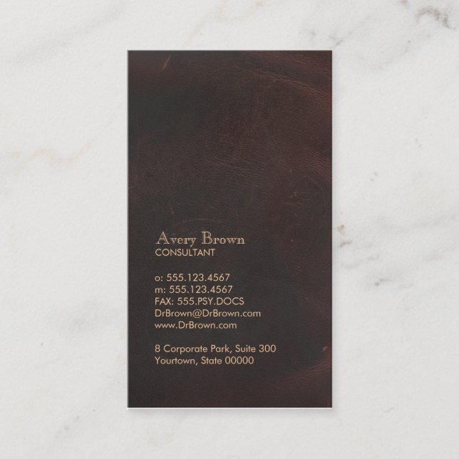 Tarjeta De Visita Elegante cuero marrón luce clásico profesional (Anverso)