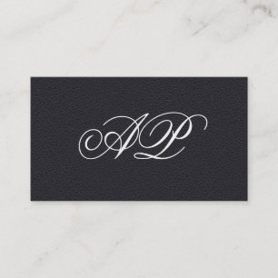 Tarjeta De Visita Elegante cuero negro falso con lujoso monograma