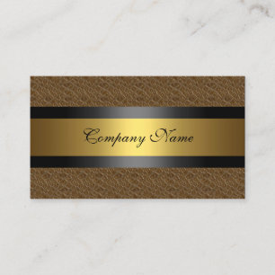 Tarjeta De Visita Elegante cuero negro marrón metal dorado