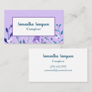 Tarjeta De Visita Elegante cuidador de color blanco de lavanda flora