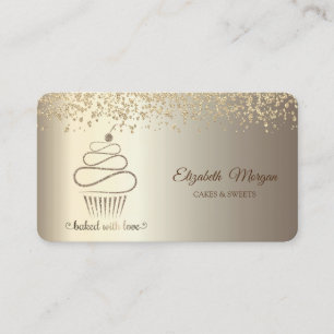 Tarjeta De Visita Elegante Cupcake Brillante Dorado Chic, Dulces, Pa