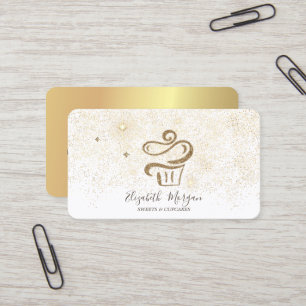 Tarjeta De Visita Elegante Cupcake de Confeti de Oro Moderno