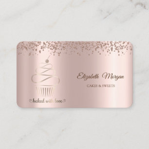 Tarjeta De Visita Elegante Cupcake de Oro Rosa,Dulces