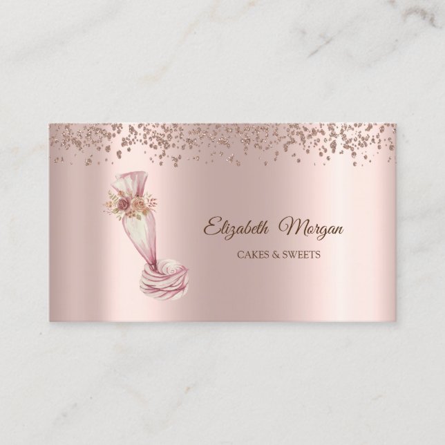 Tarjeta De Visita Elegante Cupcake de Oro Rosa, Dulces, Herramienta  (Anverso)