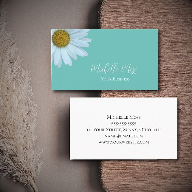 Tarjeta De Visita Elegante Daisy Bloom Botánico Trendy Verde Verde a (Subido por el creador)