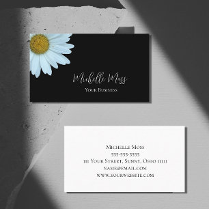 Tarjeta De Visita Elegante Daisy Botánico Blanco Negro