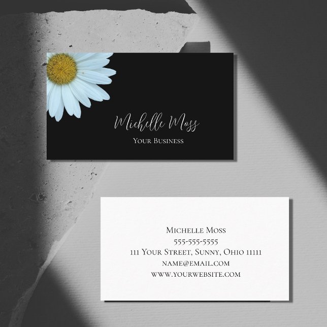 Tarjeta De Visita Elegante Daisy Botánico Blanco Negro (Subido por el creador)