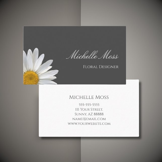 Tarjeta De Visita Elegante Daisy Floral Gray (Subido por el creador)