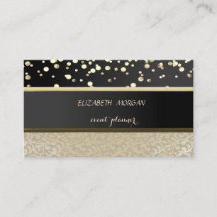 Tarjeta De Visita Elegante, Damas, Negro, Confeti Dorado