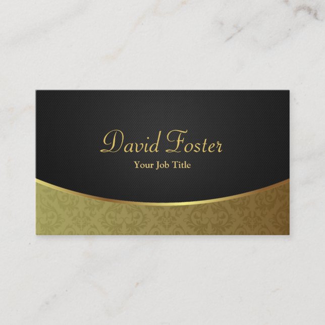 Tarjeta De Visita Elegante Damasco de Lujo Negro y Oro (Anverso)