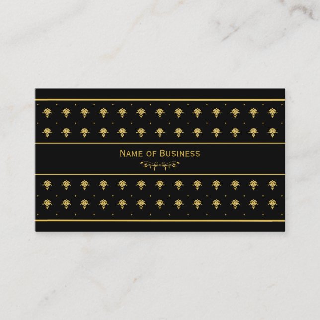 Tarjeta De Visita Elegante Damasco De Oro Y Negro (Anverso)