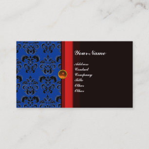 Tarjeta De Visita ELEGANTE DAMASCO MONOGRAMA negro topacio naranja,