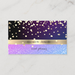 Tarjeta De Visita Elegante, Damasco, Negro, Confeti Dorado