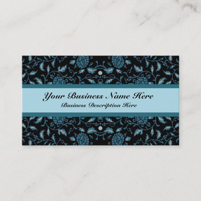 Tarjeta De Visita Elegante Damasco negro y Verde azulado (Anverso)