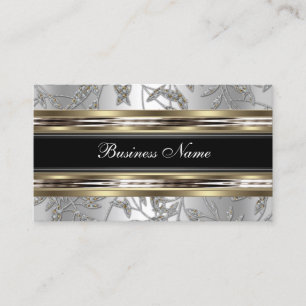 Tarjeta De Visita Elegante Damasco Plata Metal Cromo Negro