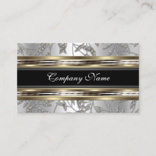 Tarjeta De Visita Elegante Damasco Plata Metal Cromo Negro
