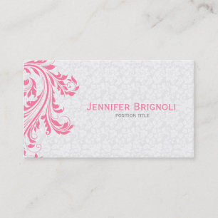 Tarjeta De Visita Elegante Damascos Blancos Pink Floral Swirl