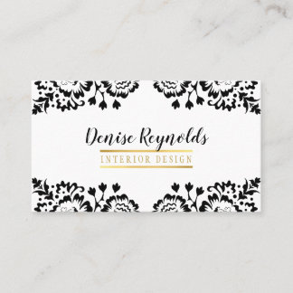 Tarjeta De Visita ELEGANTE DAMASK elegante encaje dorado blanco negr