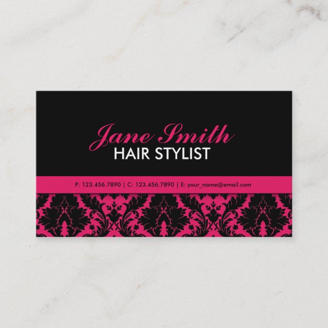 Tarjeta De Visita Elegante Damask Floral Moderno Profesional (Anverso)