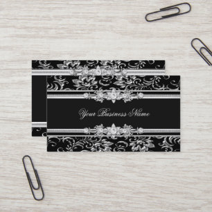 Tarjeta De Visita Elegante Damask Silver imagen de apariencia de joy