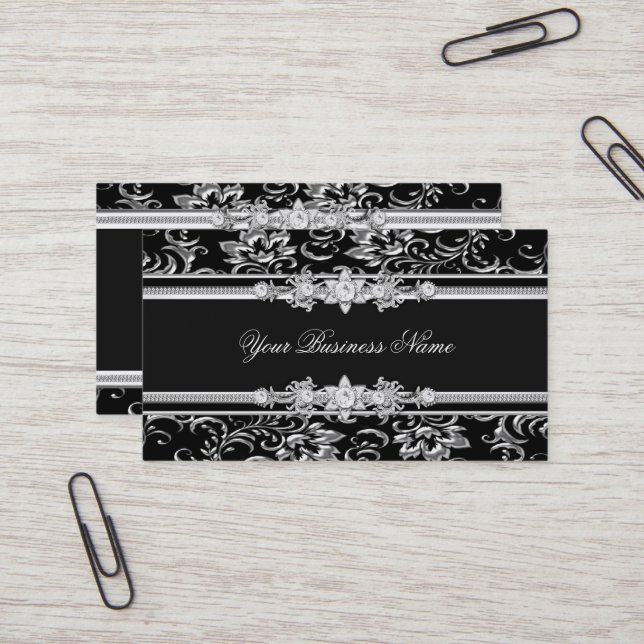 Tarjeta De Visita Elegante Damask Silver imagen de apariencia de joy (Anverso/Reverso In Situ)