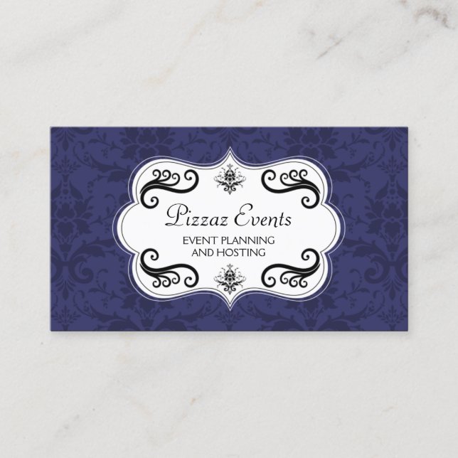 Tarjeta De Visita Elegante Damask y Swirls (Anverso)