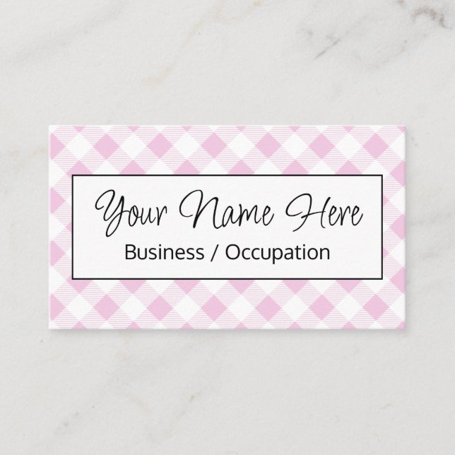 Tarjeta De Visita Elegante damero de gingham blanco rosa (Anverso)