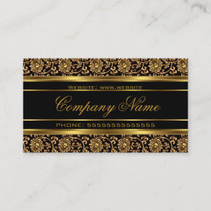 Tarjeta De Visita Elegante Damero Floral Dorado Bronce Negro