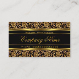 Tarjeta De Visita Elegante Damero Floral Dorado Bronce Negro
