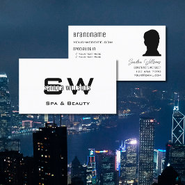 Tarjeta De Visita Elegante de color blanco puro con monograma y foto