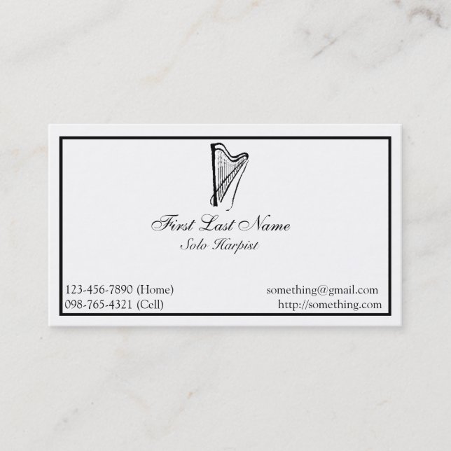 Tarjeta de visita elegante de la arpa (Anverso)