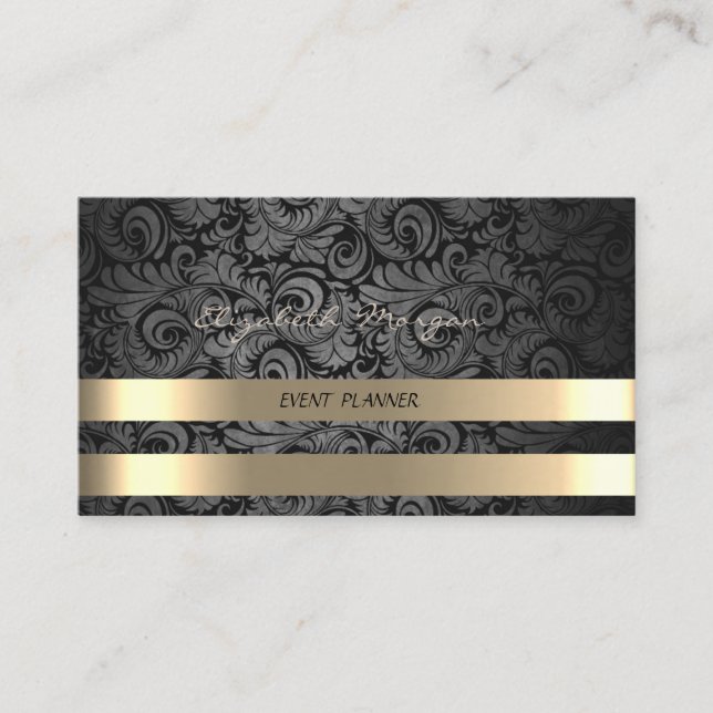 Tarjeta De Visita Elegante de lujo elegante, Damasco, franjas de oro (Anverso)