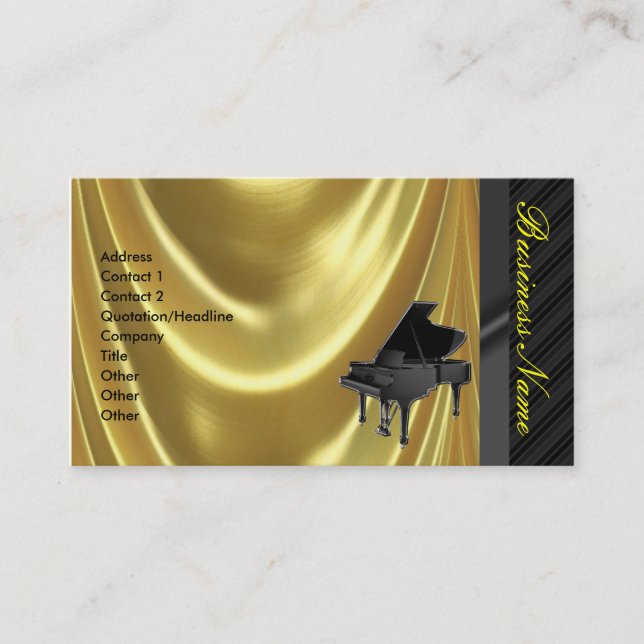 Tarjeta de visita elegante de oro del piano de (Anverso)