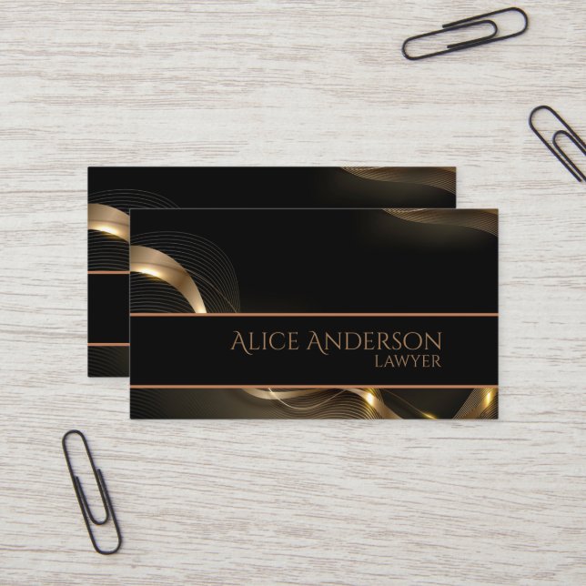 Tarjeta de visita elegante de oro negro de lujo pa (Anverso/Reverso In Situ)