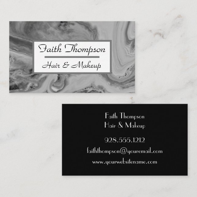 Tarjeta De Visita Elegante de pelo de mármol gris negro (Anverso / Reverso)