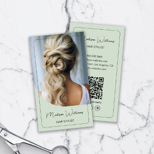 Tarjeta De Visita Elegante de pelo moderno foto Sage Green
