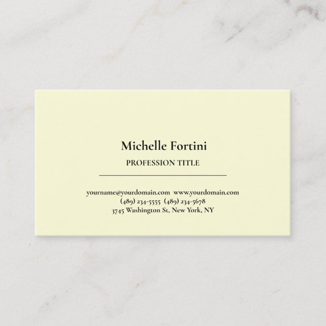 Tarjeta De Visita Elegante de seda premium amarillo claro amarillo M (Anverso)