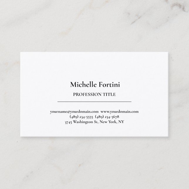 Tarjeta De Visita Elegante de seda premium llano blanco simple Minim (Anverso)